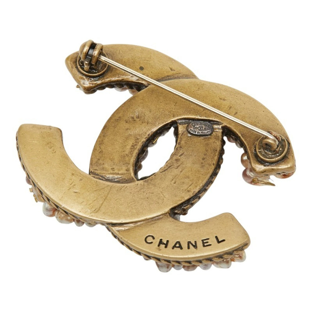CHANEL Authentic Gold Pearl Logo Brooch - Picture 2 of 4